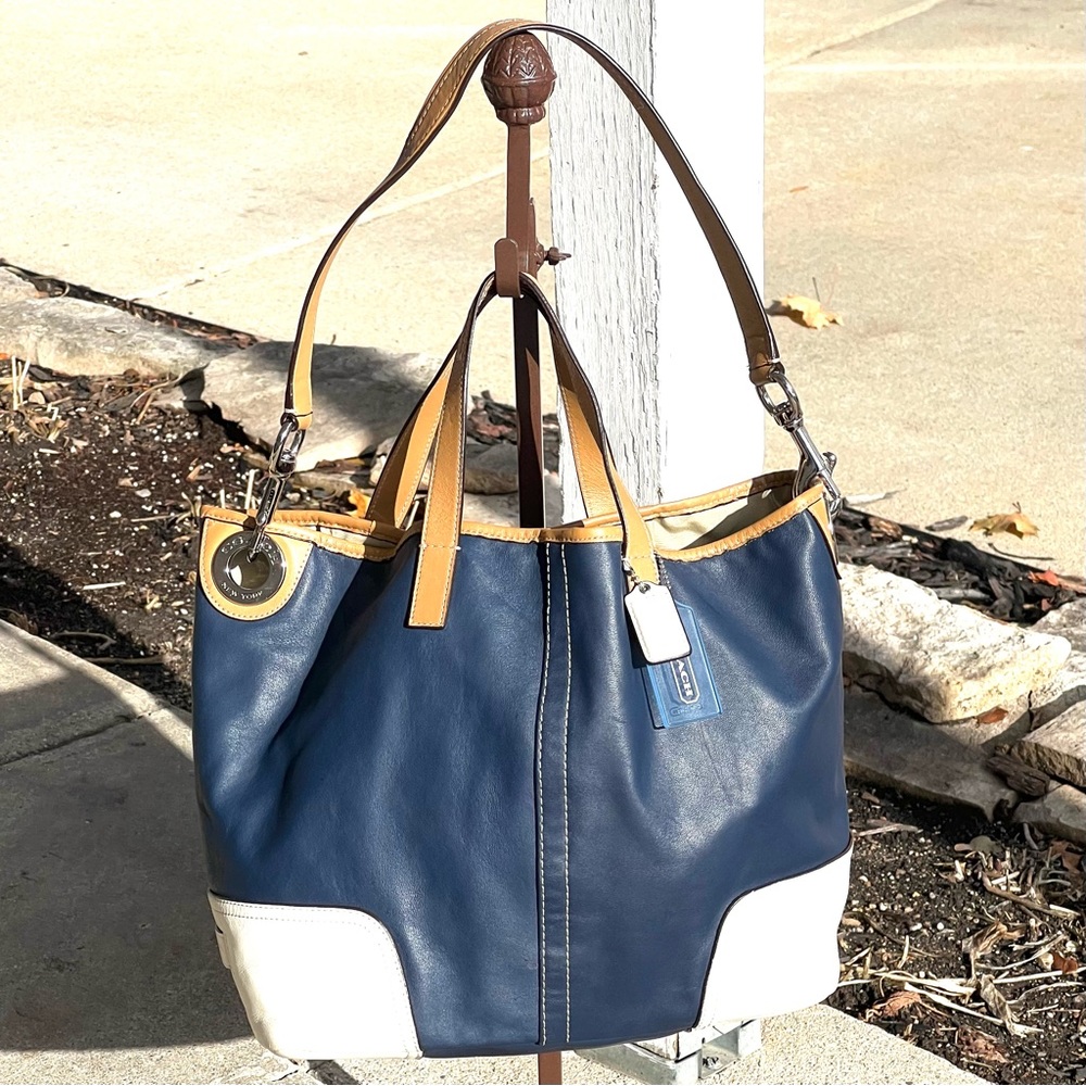 Coach Navy and White Hobo Bag